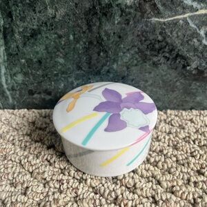 Vintage Floral Ceramic Jewelry box with Purple and Orange Accents
